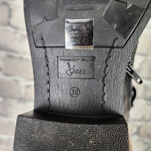 Tosca Blu Leather Combat  Boots Black Glitter Accents Size 39 Goth Punk - Picture 4 of 15